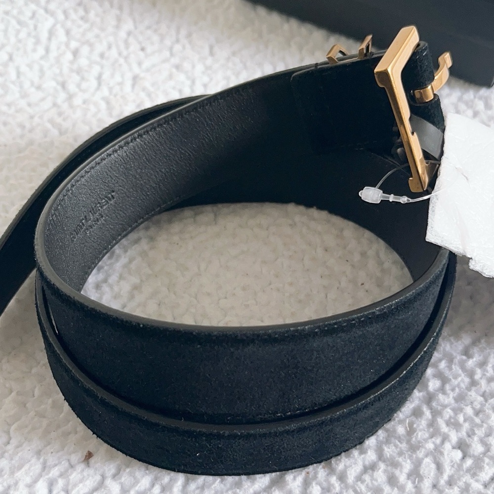 Saint Laurent  YSL Cassandre Belt With Square Buckle  In Suede - Picture 9 of 16